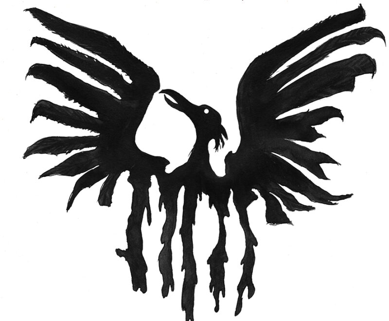 Hand-drawn eagle silhouette with the phrase 'bring it all down' in capital letters.