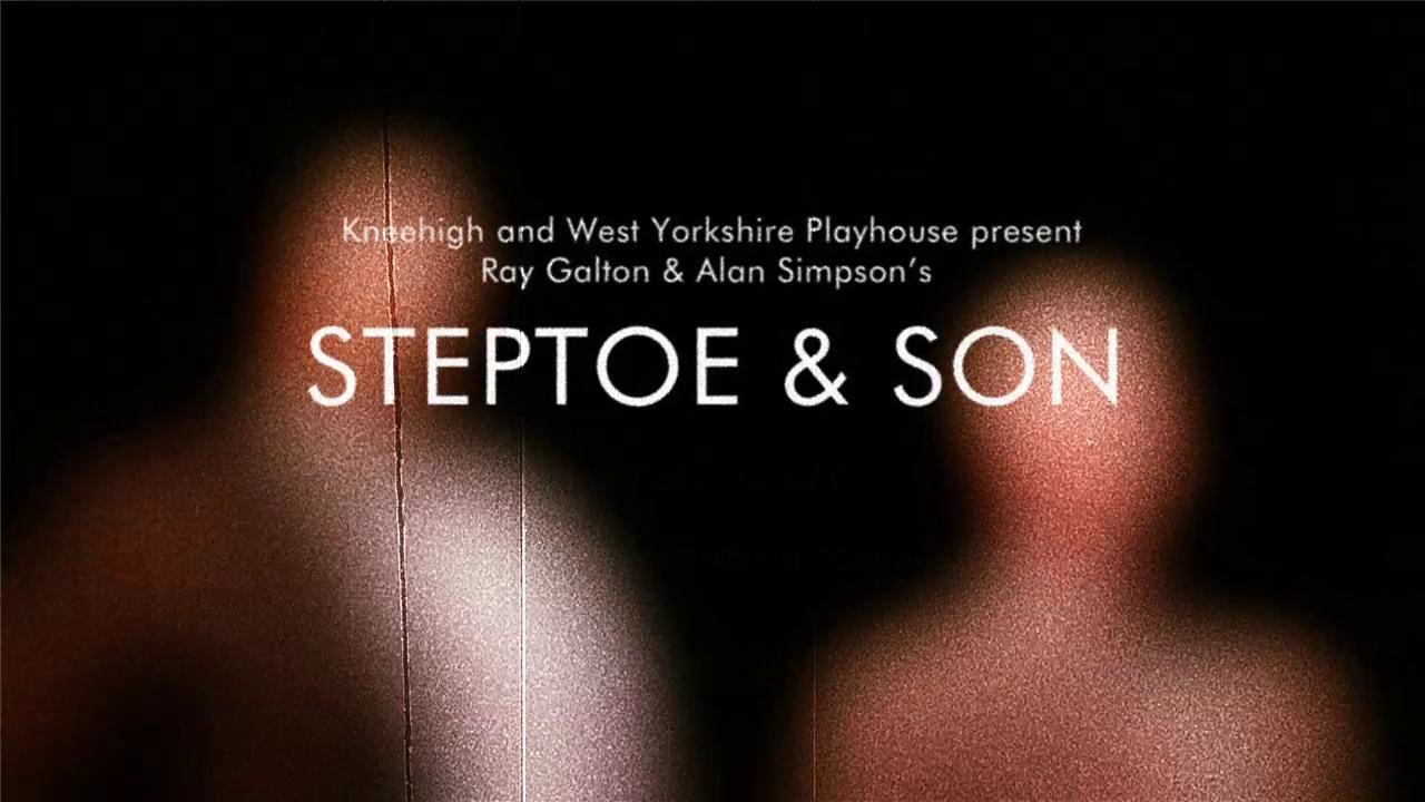Promotional poster for a theater production of 'steptoe and son' by ray galton and alan simpson.