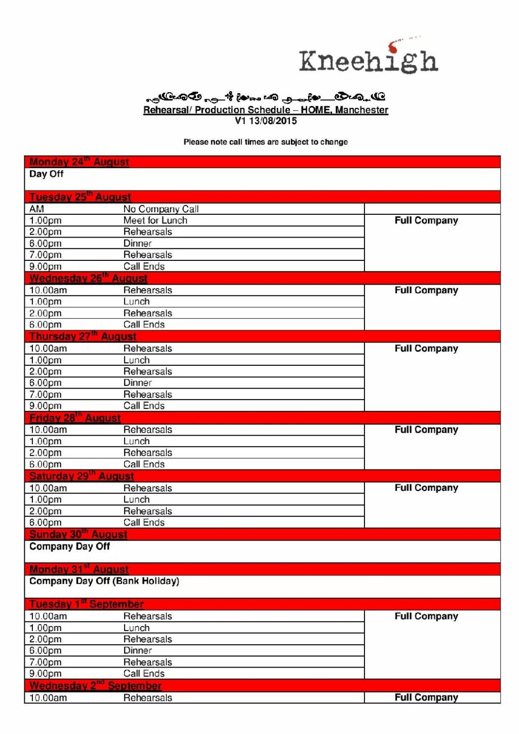 Rehearsal Schedule