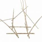 A design of a simple wooden prop on birch twigs set against a plain white background.