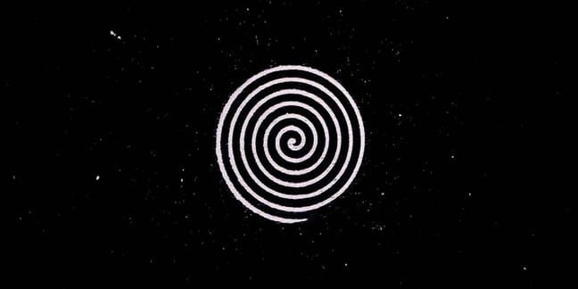 White Line spiral on a black background with light white dots.