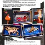 A page of text and a collage of images inspired by the theme of 'The Dark Heart of Fairytales'. The pictures feature constume design from Midnight's Pumpkin and Red Shoes along with miniature plastic toy pigs and feet.