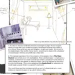 Shadow kit exercise 10, Set making page. Text box of written with collage style background, showing set design ideas.