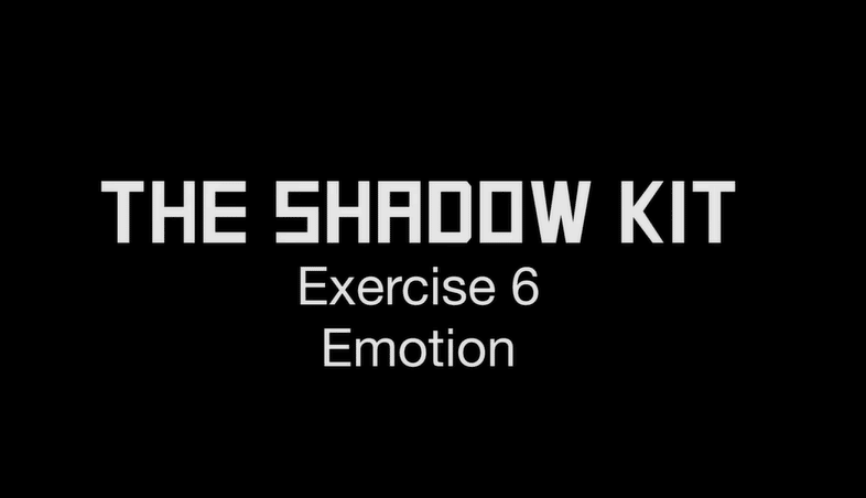 Thumbnail for 'The Shadow Kit Exercise 6 Emotion'. The text is written in bold white text on a plain black background.